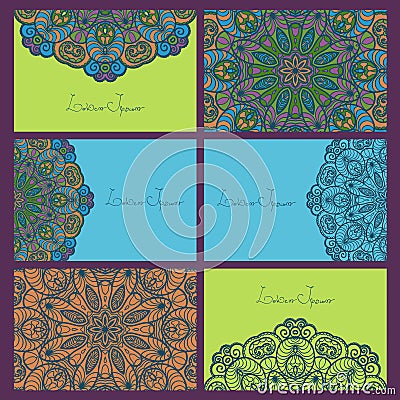 Set of visiting cards. Business cards with circular pattern. Vector Illustration