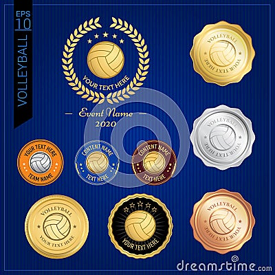 Set of volleyball badge label or emblem for sport competition Vector Illustration