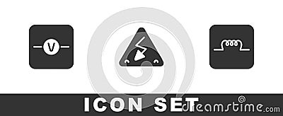 Set Voltmeter, High voltage and Inductor in electronic circuit icon. Vector Stock Photo