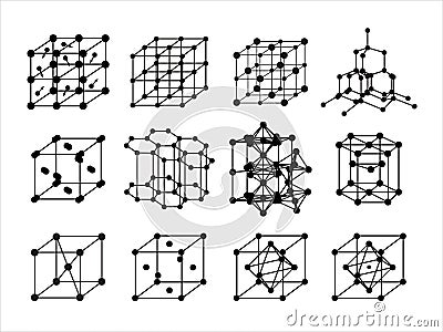 Set of Volumetric Crystal lattices Vector Illustration