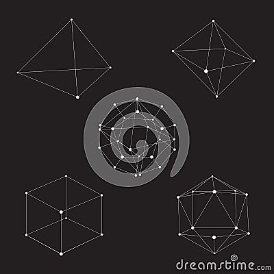 Set of volumetric geometrical shapes. Regular polyhedron Vector Illustration