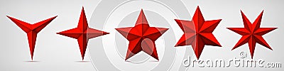 Set of volumetric red vector stars. Three, four, five, six and seven coal forms, geometry shape, abstract vector Vector Illustration