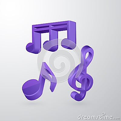 A set of voluminous musical notes of violet color, vector illustration Vector Illustration