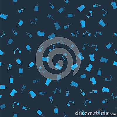 Set Walkie talkie, Folder, Table lamp and Travel suitcase on seamless pattern. Vector Vector Illustration