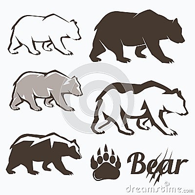 Set of walking bear silhouettes Vector Illustration