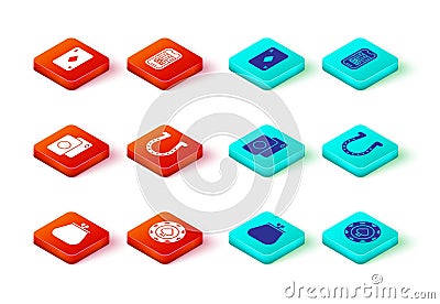 Set Wallet, Casino chips, Deck of playing cards, Horseshoe, poker tournament invitation and Playing with diamonds icon Vector Illustration
