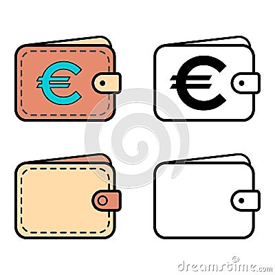 Set of Wallet euro icon, finance flat symbol, economy deposit cash vector illustration Vector Illustration