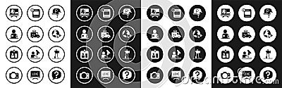 Set War journalist, TV News car, Journalist news, Breaking, World, Information, Antenna and id card icon. Vector Vector Illustration