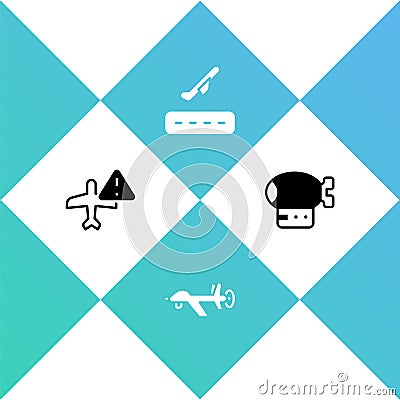 Set Warning aircraft, UAV Drone, Plane takeoff and Airship icon. Vector Vector Illustration