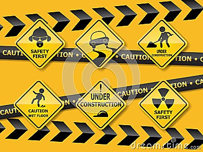 Set of warning caution sign Vector Illustration