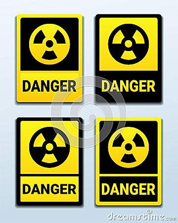 Set of warning radioactive zone sign. Biohazard. Dangerous radiation area. Vector Illustration