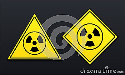 Set of warning radioactive zone sign. Biohazard. Dangerous radiation area. Vector Illustration