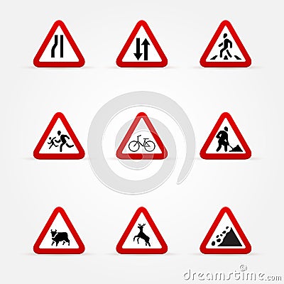 Set of Warning traffic signs Stock Photo