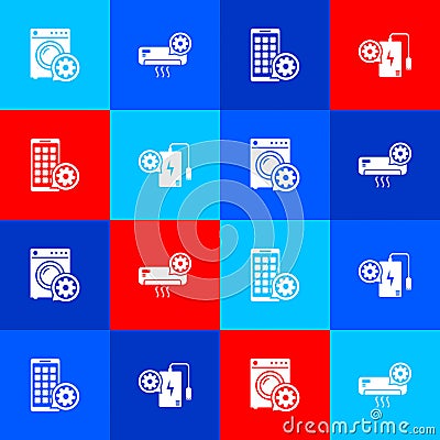 Set Washer setting, Air conditioner, Mobile Apps and Power bank icon. Vector Vector Illustration