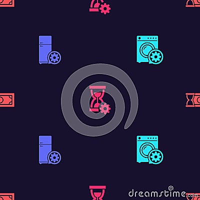 Set Washer setting, Refrigerator, Hourglass and Fast payments on seamless pattern. Vector Vector Illustration