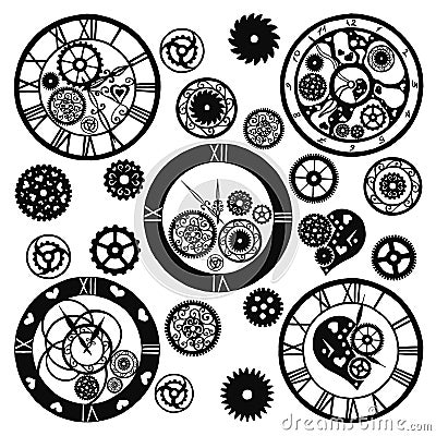 Set of Watches in the Victorian style, hand drawn. Vector Vector Illustration