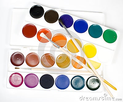 Set of water colour paints Stock Photo