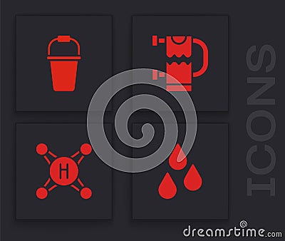 Set Water drop, Bucket, Heated towel rail and tap icon. Vector Vector Illustration