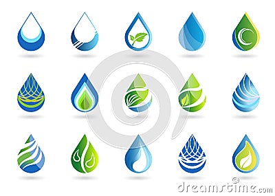 Set of water drops symbol icon, logo, nature drops elements vector design Vector Illustration