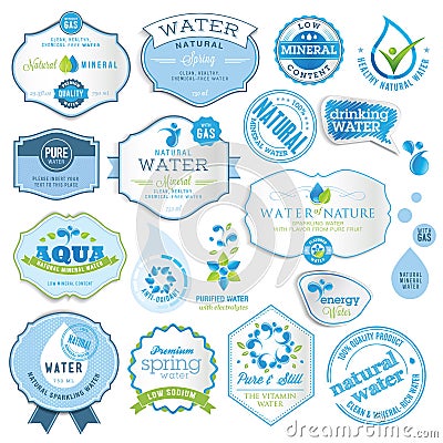 Set of water labels Vector Illustration