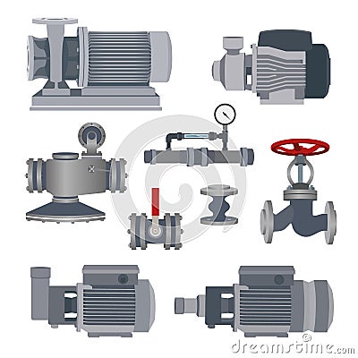 Set-water motor, pump, valves for pipeline. Vector Vector Illustration