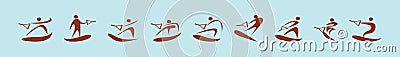 Set of water skiing cartoon icon design template with various models. vector illustration isolated on blue background Vector Illustration