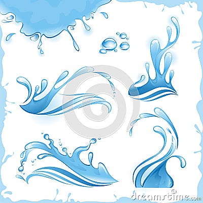 Set of water splashes. Vector Illustration