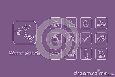 Set of water sports simple icons Vector Illustration