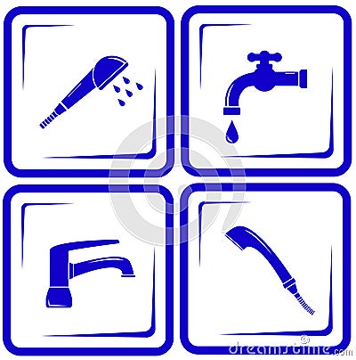 Set water supply faucet mixer, tap, valve icon Vector Illustration