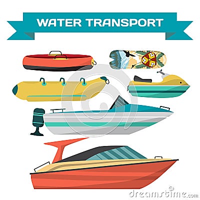 Set of water vehicles for riding on the beach Stock Photo