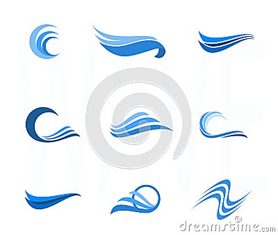 Set of Water and wave Design Elements. Can be used as icon, symbol or logo. Vector Illustration