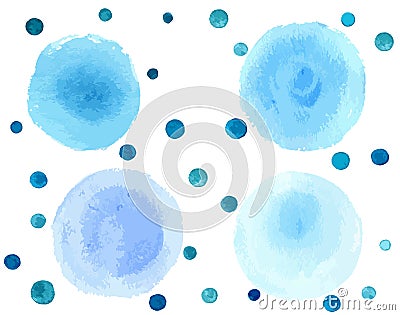 Set of watercolor blue splashes. Blue watercolor spots. Stock Photo