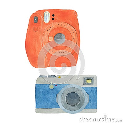 Set of watercolor cameras. Handmade illustration Cartoon Illustration