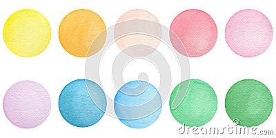 Set of watercolor colorful dots, vibrant colors circles design element for poster, invitation, frame or party, watercolor geometri Stock Photo