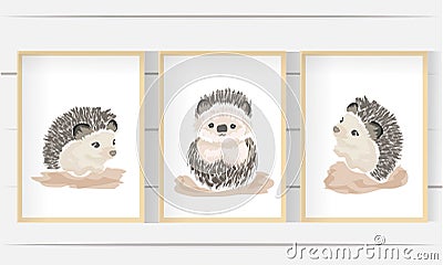 Set of watercolor cute hedgehog illustration . Suitable for souvenirs, book covers, wall frames, stickers, shirt designs Cartoon Illustration