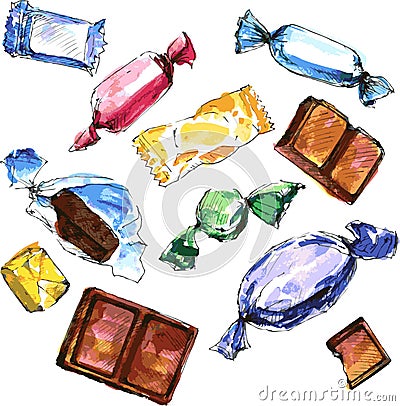 Set of watercolor drawing candy Vector Illustration