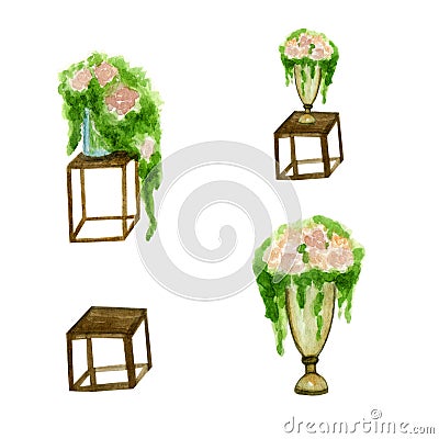 Set watercolor flowerpots Stock Photo