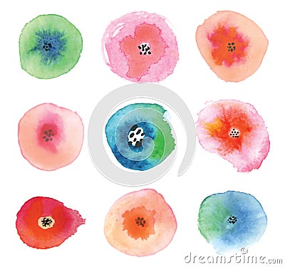 Set of watercolor flowers. Vector Illustration