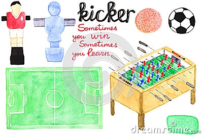 Set watercolor foosball or kicker design elements Vector Illustration
