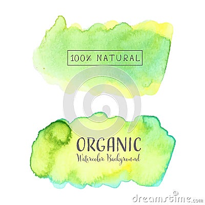 Set of watercolor green organic logo. Vector Illustration