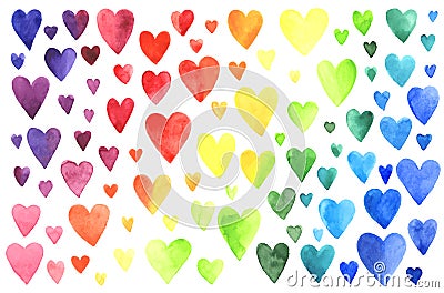 Set of watercolor hearts. Vector Illustration