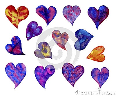 Set watercolor Hearts - illustrations. Cartoon Illustration