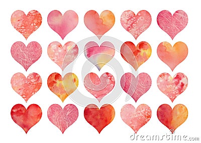 Set of watercolor hearts for Valentine`s Day or weddings Stock Photo