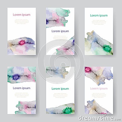 Set of watercolor identify backgrounds card, tags, invitations. Vector illustrated Vector Illustration