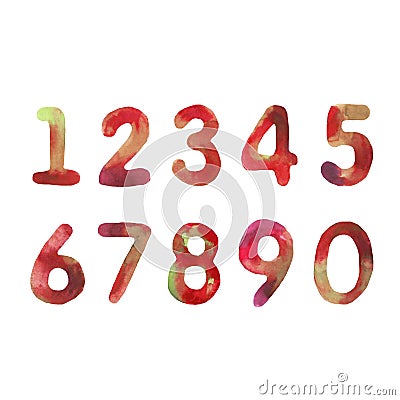 Set of watercolor numbers for holidays or learning design Stock Photo