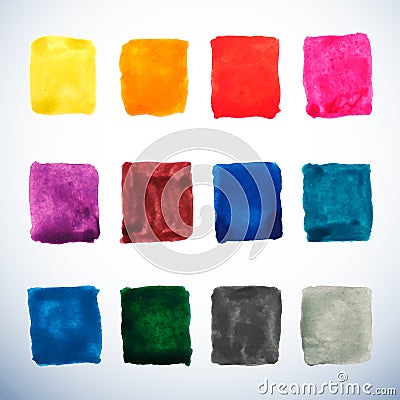 Set of watercolor paint squares in vibrant colors Vector Illustration