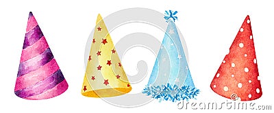 Set of watercolor party hats isolated on white background Stock Photo