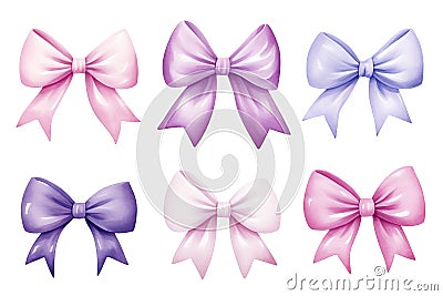 Set of watercolor silk bows isolated on white background Stock Photo