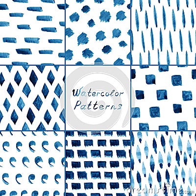 Set of watercolor simple patterns. Vector Illustration