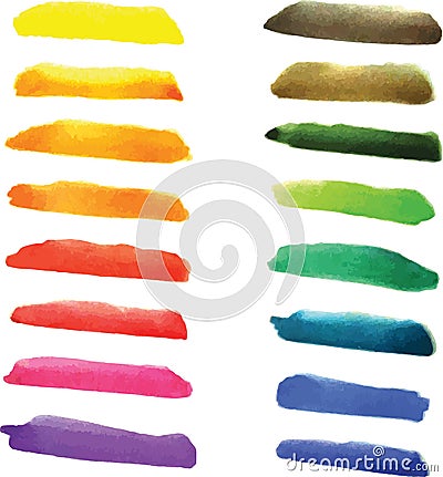 Set of watercolor stripes in vibrant colors. Vector Illustration